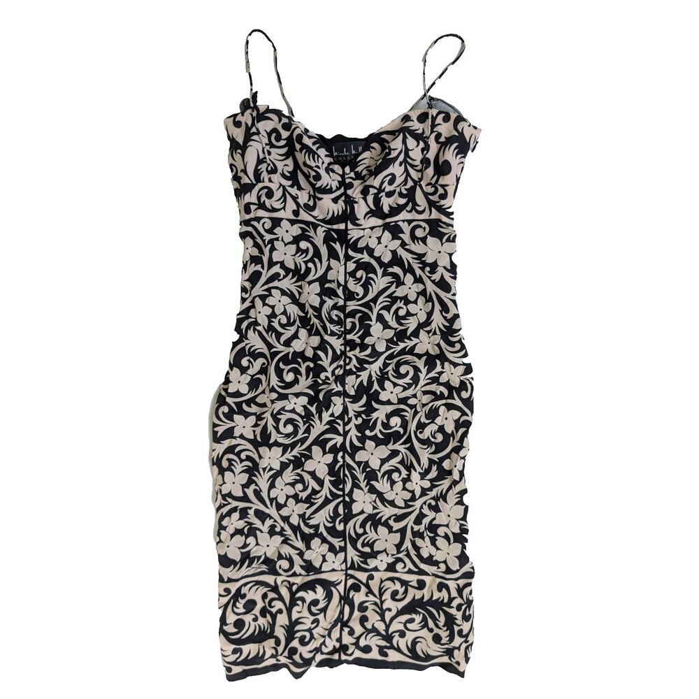 Nicole Miller Collection Floral Scroll Sheath Dress Black Ivory Silk Blend 8